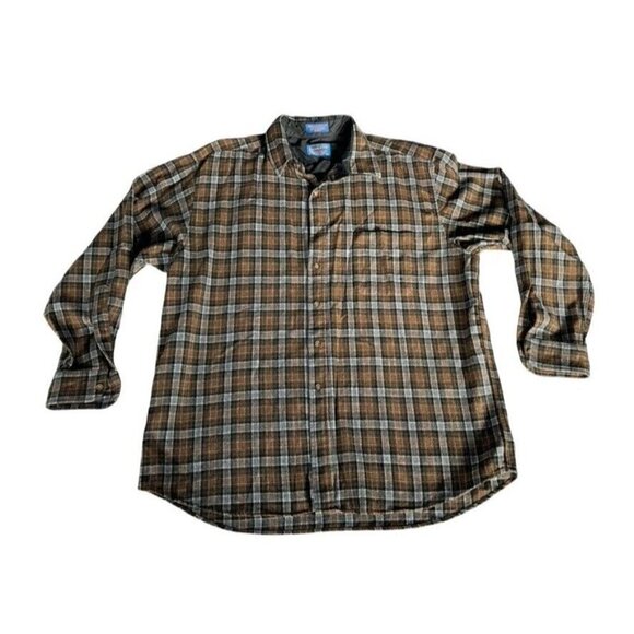 Vintage Pendleton Mens Sz XL Brown Gray Plaid 100% Wool Button Up Long Slv Shirt - Picture 9 of 9